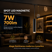 Spot LED 7W Magnetic Pendul Negru Cilindru