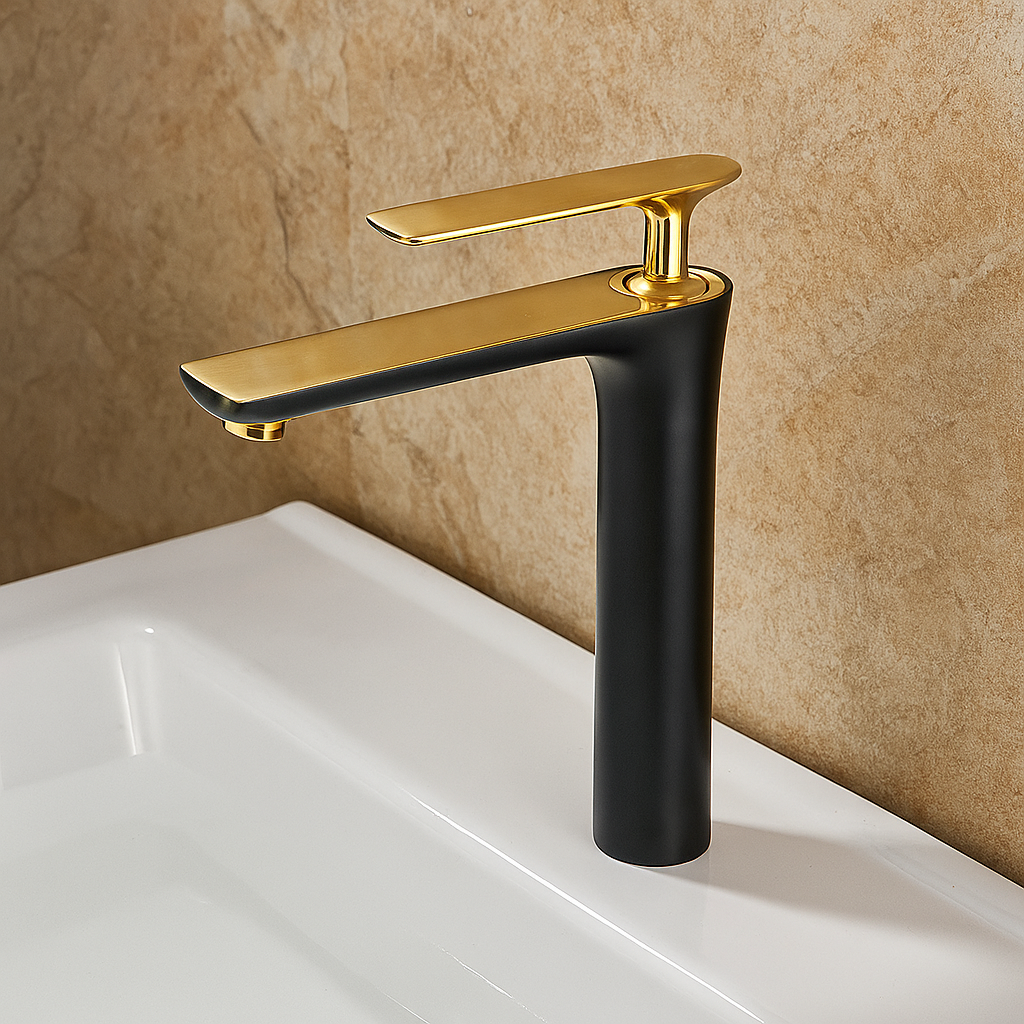 Baterie Lavoar Negru Auriu Design Modern Alama
