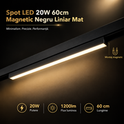 Spot LED 20W 60cm Magnetic Negru Liniar Mat