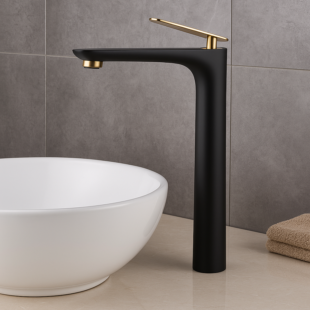 Baterie Lavoar Inalta Negru Auriu Design Modern Alama