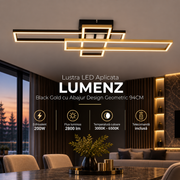Lustra Aplicata LUMENZ Black Gold cu Abajur Design Geometric 94CM