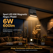 Spot LED 6W Magnetic Negru Pliabil