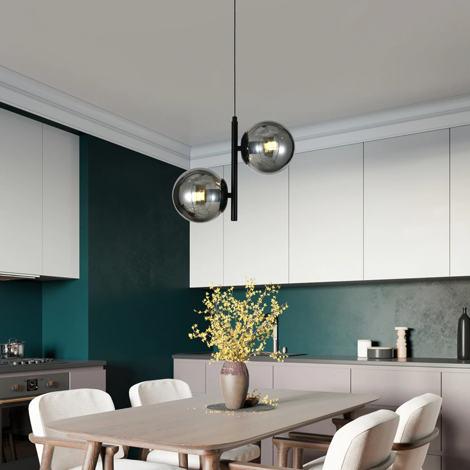 Pendul DIONIS Negru Abajur Fumuriu 2xE27