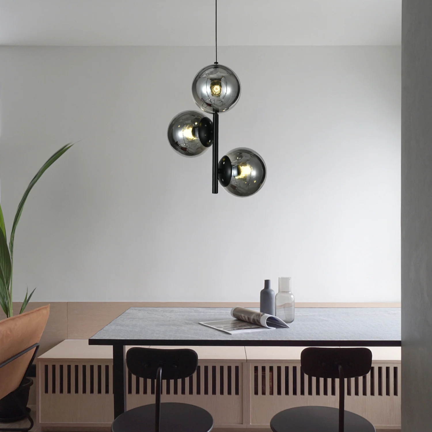 Pendul DIONIS Negru Abajur Fumuriu 3xE27