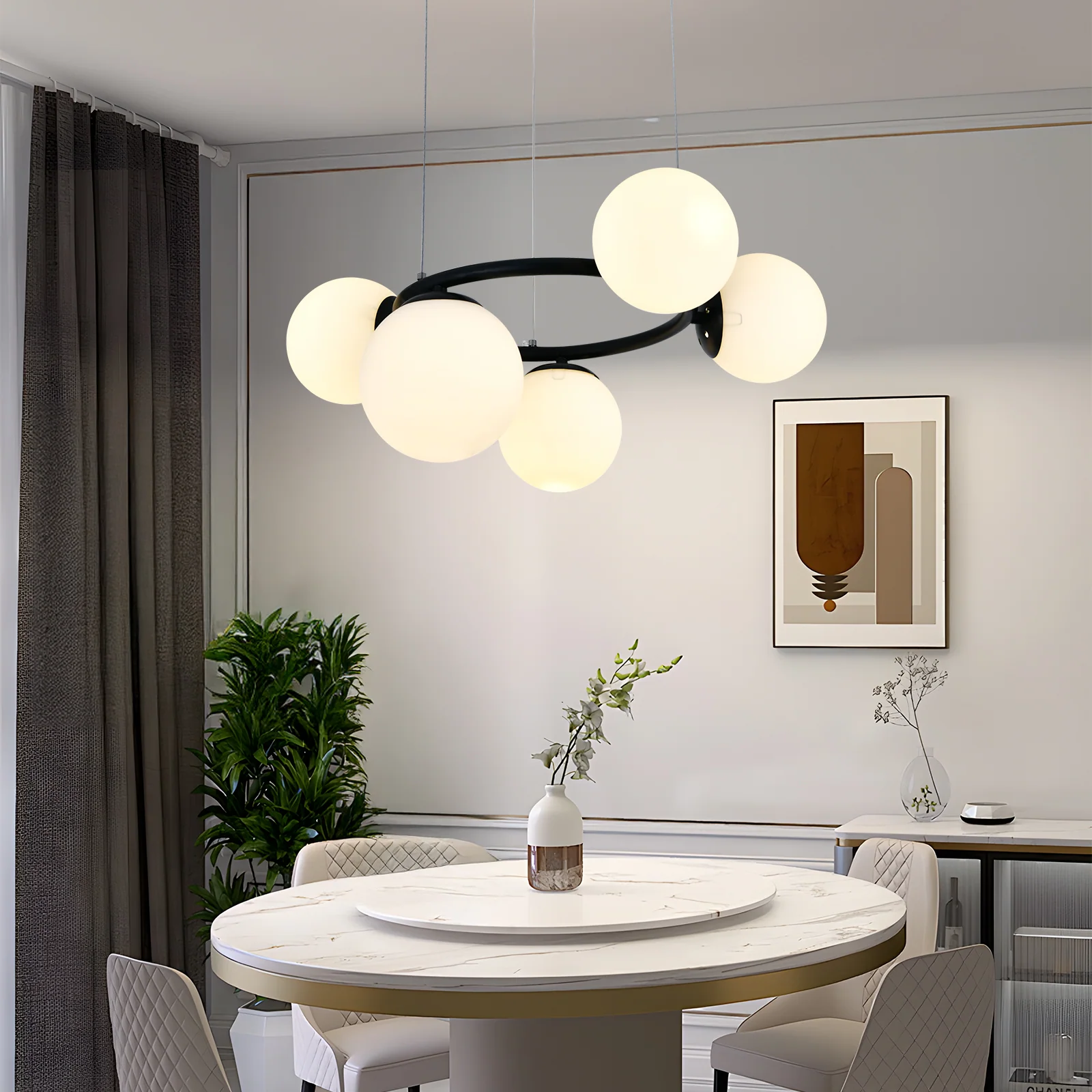 Lustra Suspendata DIONIS Black Abajur Mat 5xE27