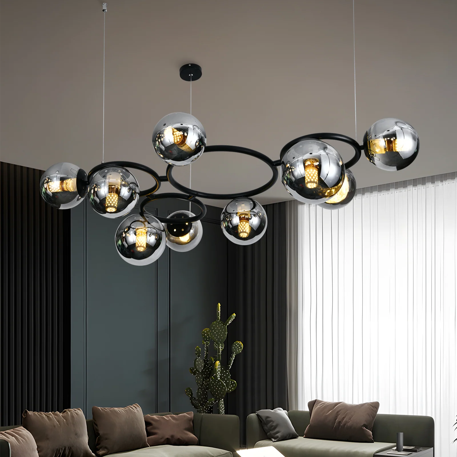 Lustra Suspendata DIONIS Circles Black Abajur Fumuriu 9xE27