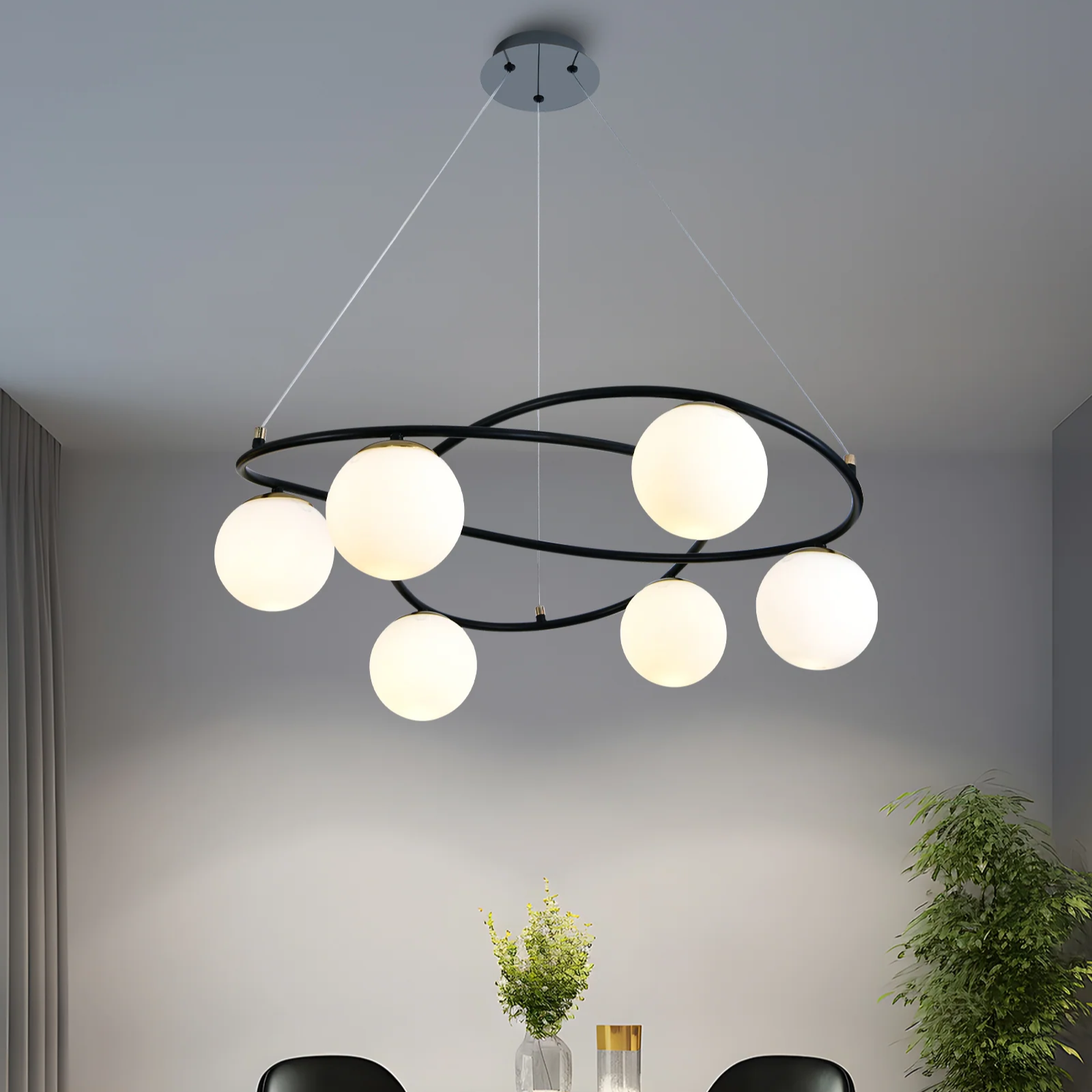 Lustra Suspendata DIONIS Black Abajur Mat 6xE27