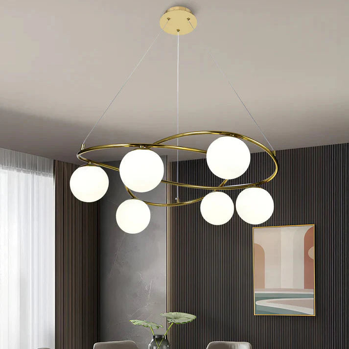 Lustra Suspendata DIONIS Gold Abajur Mat 6xE27