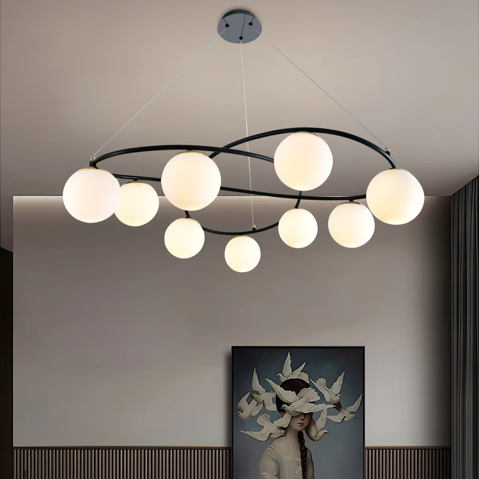 Lustra Suspendata DIONIS Black Abajur Mat 9xE27