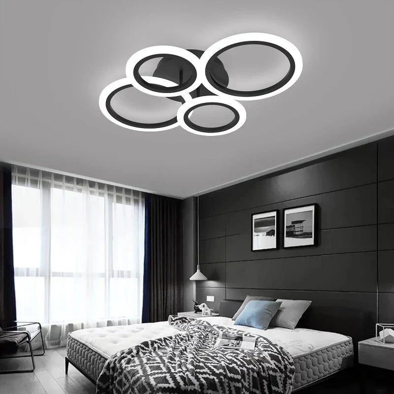 Lustra LED 2+2 CIRCLE BLACK Echivalent 400W Telecomanda