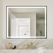 Oglinda LED 100x80cm cu Rama Neagra Functie Dezaburire, Touch si Ceas J42