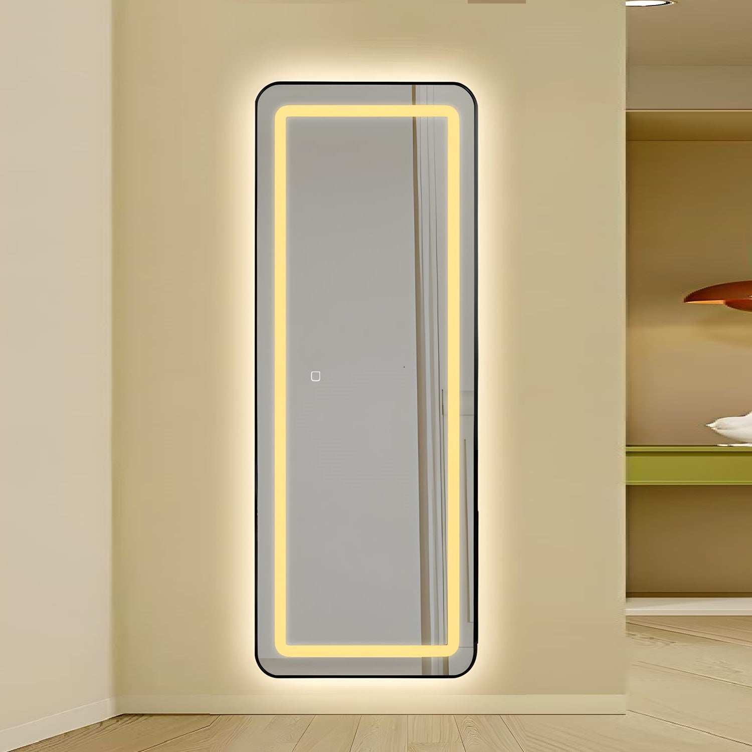 Oglinda LED cu Touch 50x160cm Floor Standing Black Obtuse Angles