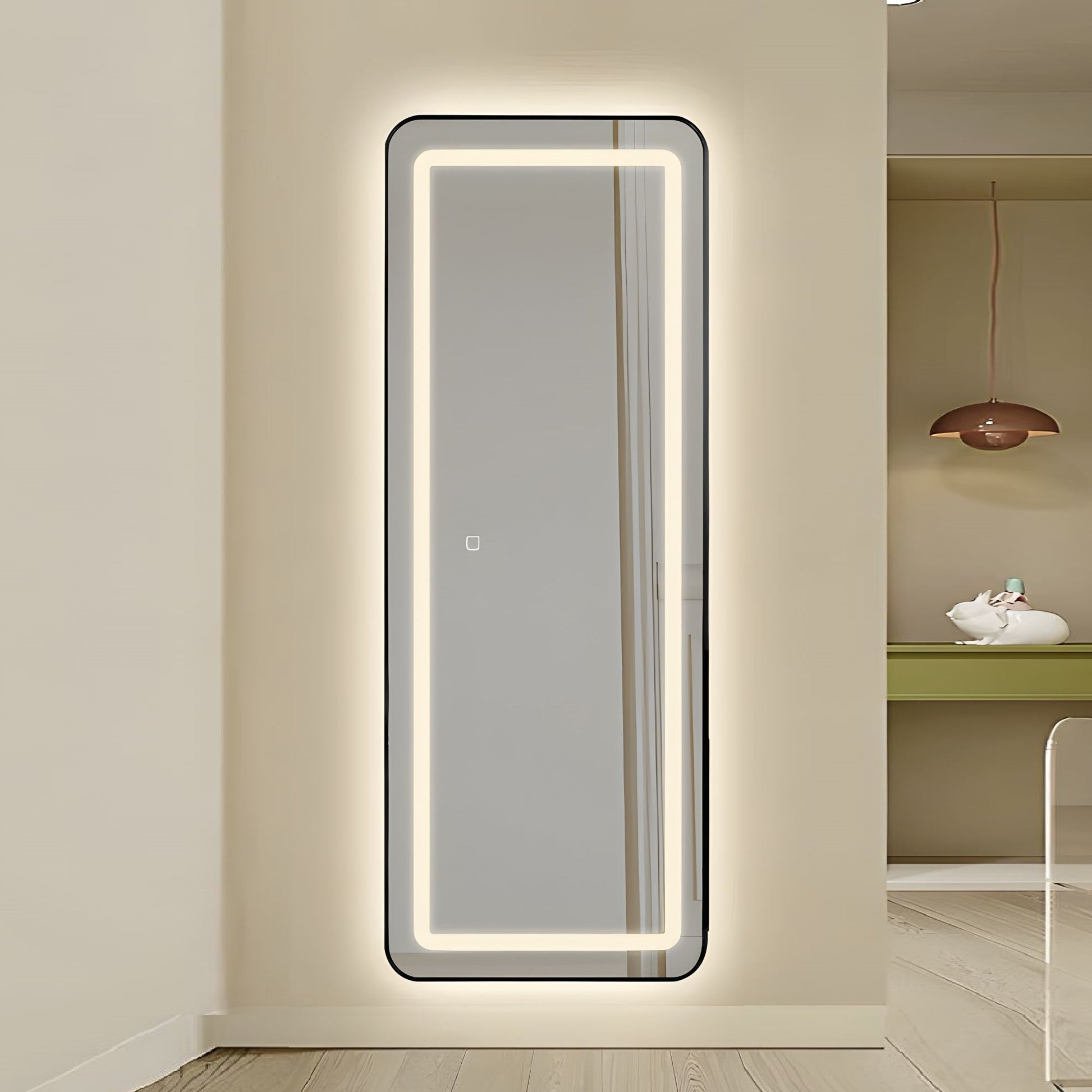 Oglinda LED cu Touch 50x160cm Floor Standing Black Obtuse Angles