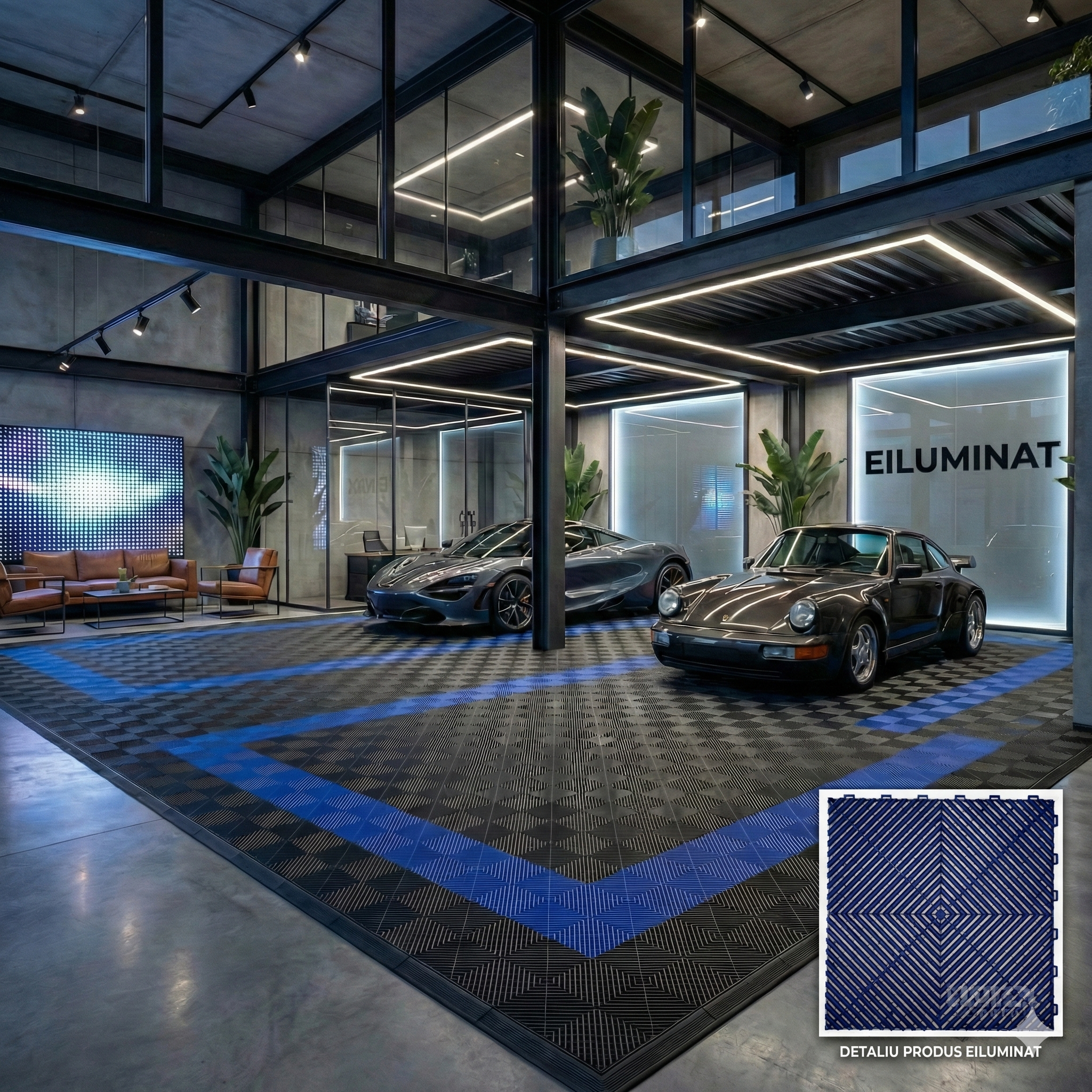 Pardoseala Modulara Albastra Din Polipropilena Rezistenta la 8 Tone 40x40CM