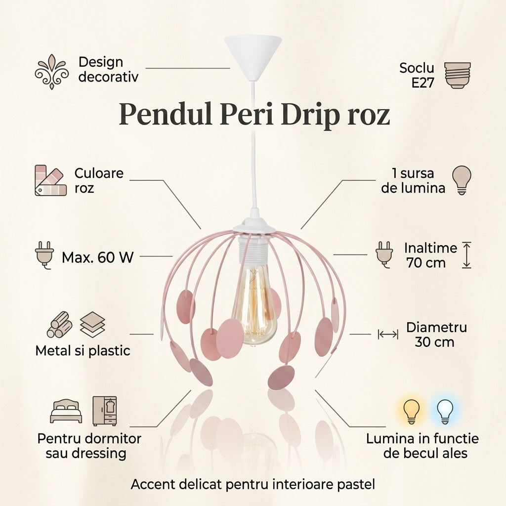 Pendul PERI DRIP Pink 1xE27 70CM