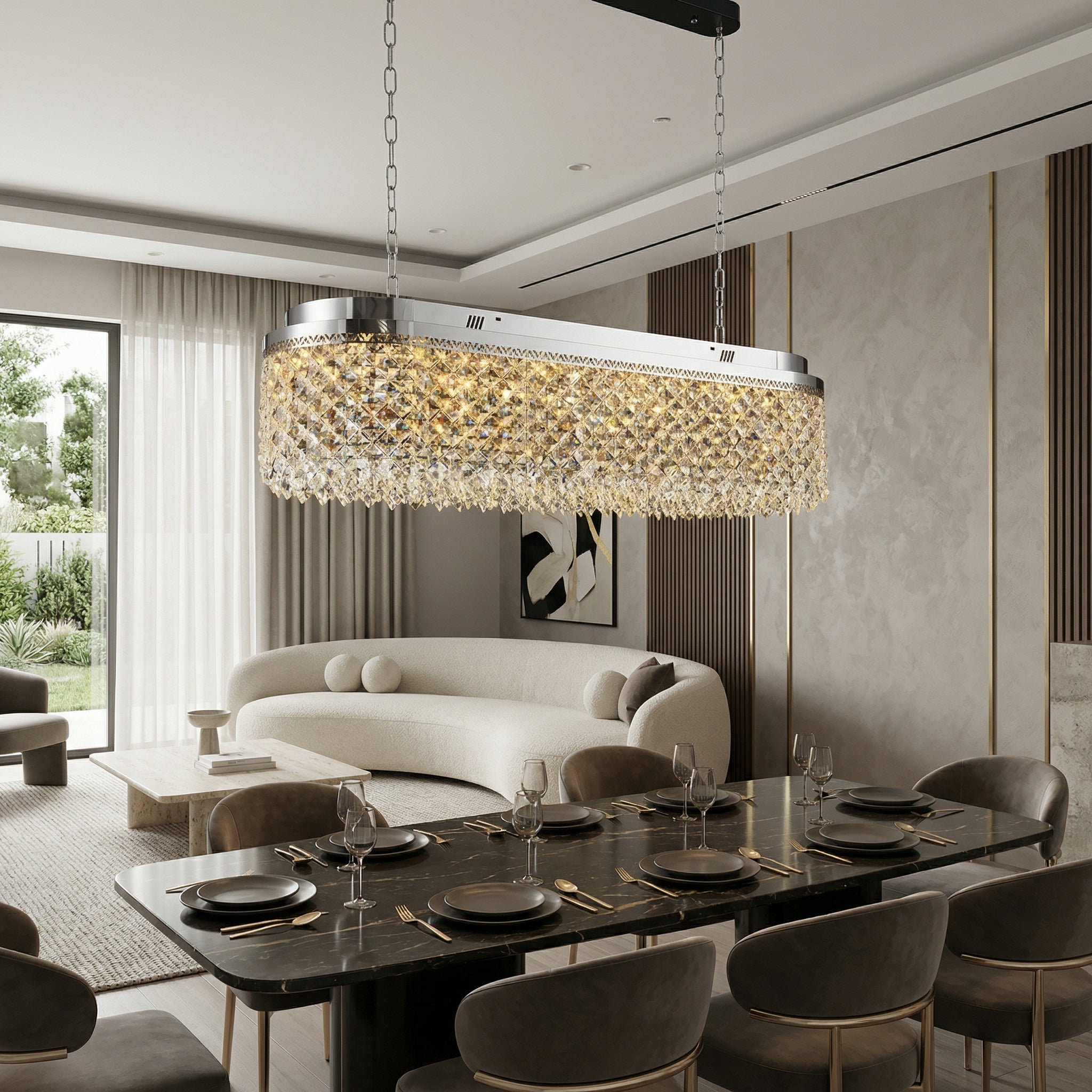 Candelabru LED CRYSTA Silver 100CM cu Cristale 6XE14 Echivalent 300W