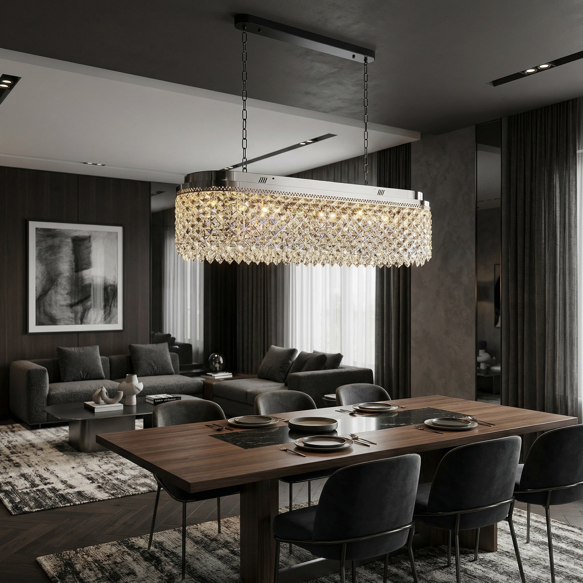 Candelabru LED CRYSTA Silver 100CM cu Cristale 6XE14 Echivalent 300W