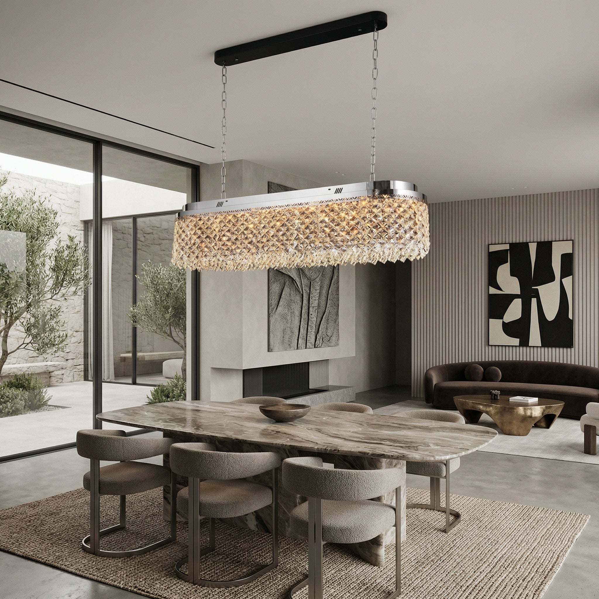 Candelabru LED CRYSTA Silver 100CM cu Cristale 6XE14 Echivalent 300W