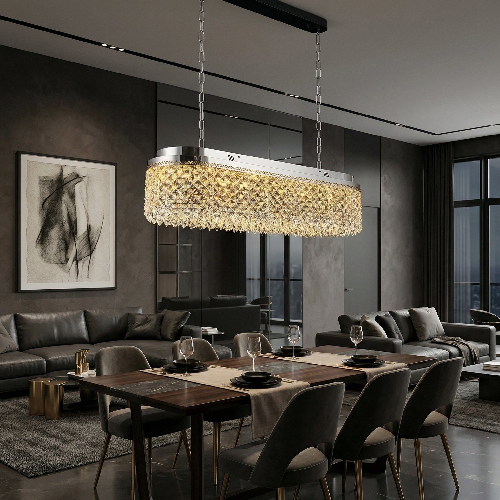 Candelabru LED CRYSTA Silver 100CM cu Cristale 6XE14 Echivalent 300W