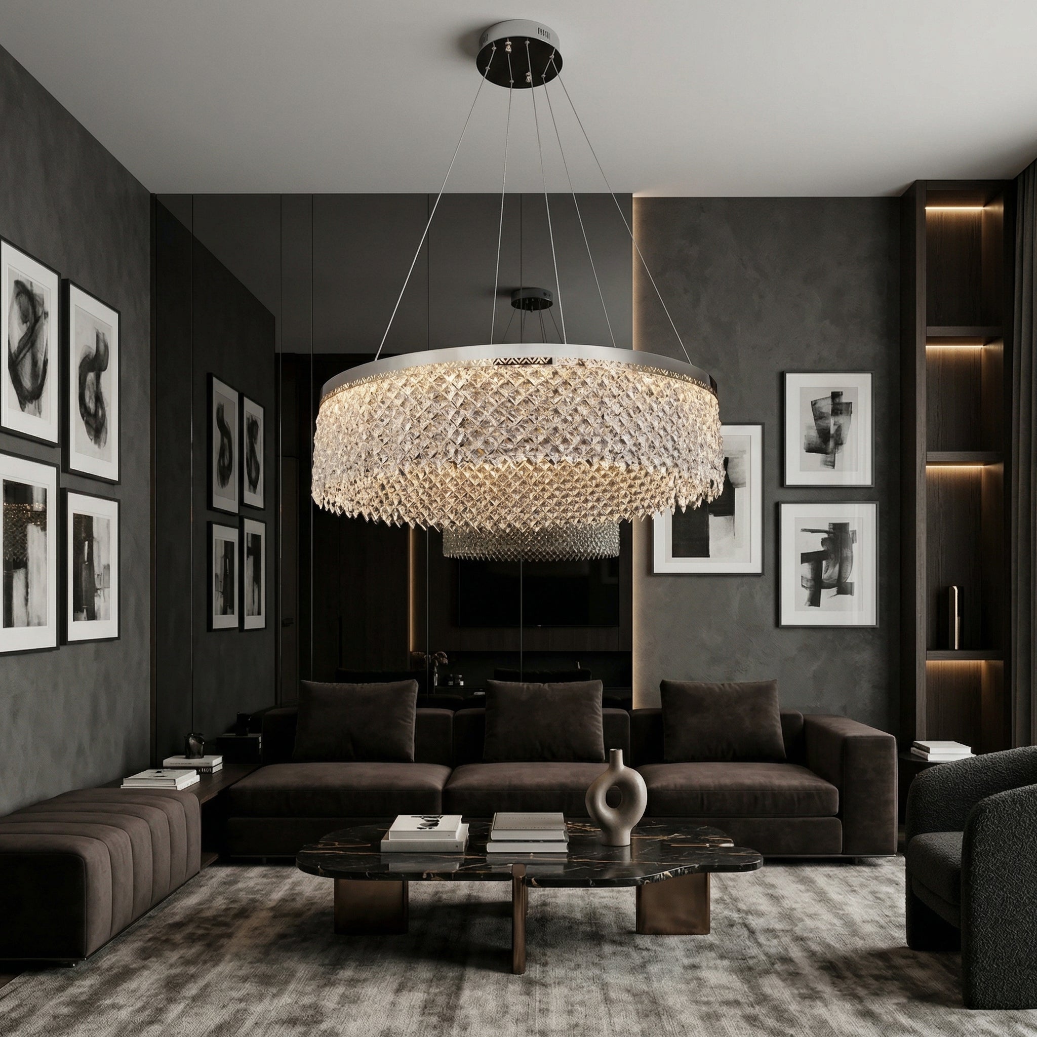 Candelabru LED CRYSTA Silver 60CM cu Cristale si 8xE14, Echivalent 300W