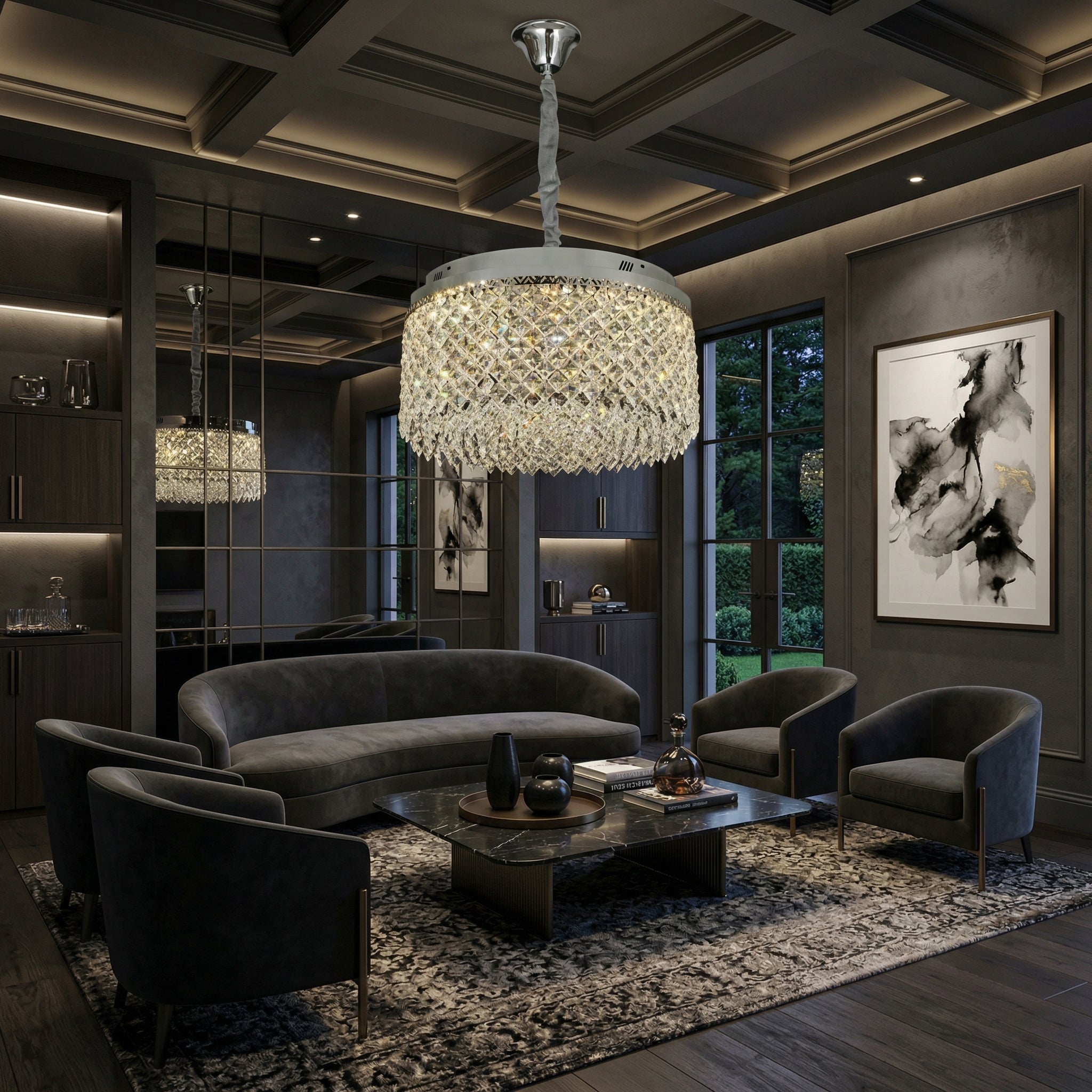 Candelabru CRYSTA Silver 40CM cu Cristale 4xE14, LED Integrat 40W