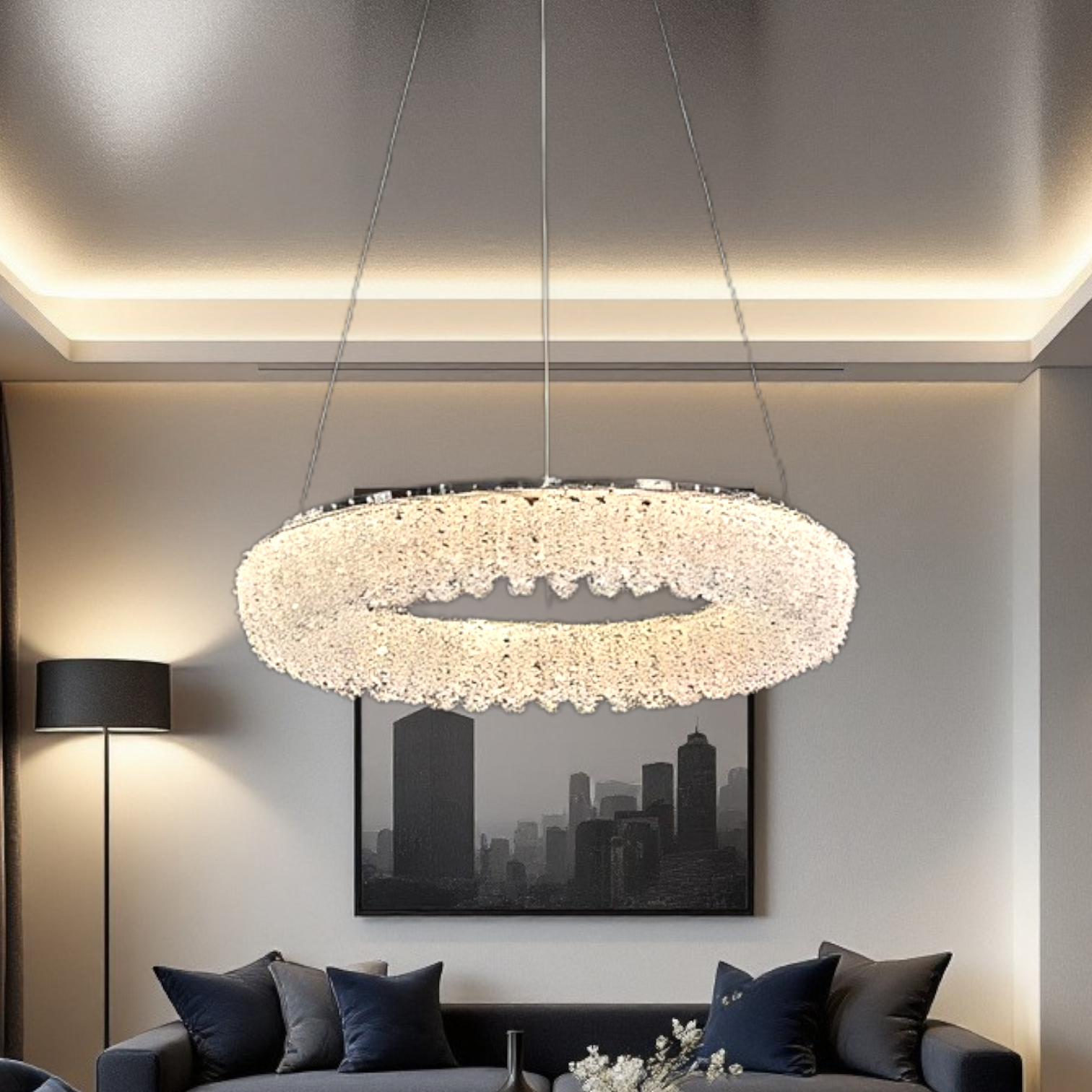 Lustra LED Suspendata Chrome Crystal Sponge 1 Segment Rotund Resigilat R3