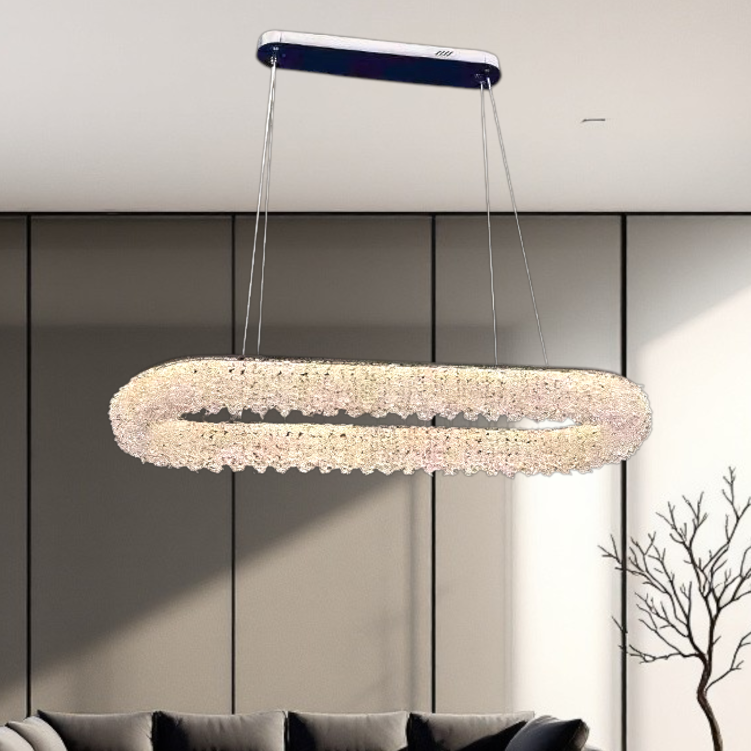 Lustra LED Suspendata Chrome Crystal Sponge 80x30cm Echivalent 800W