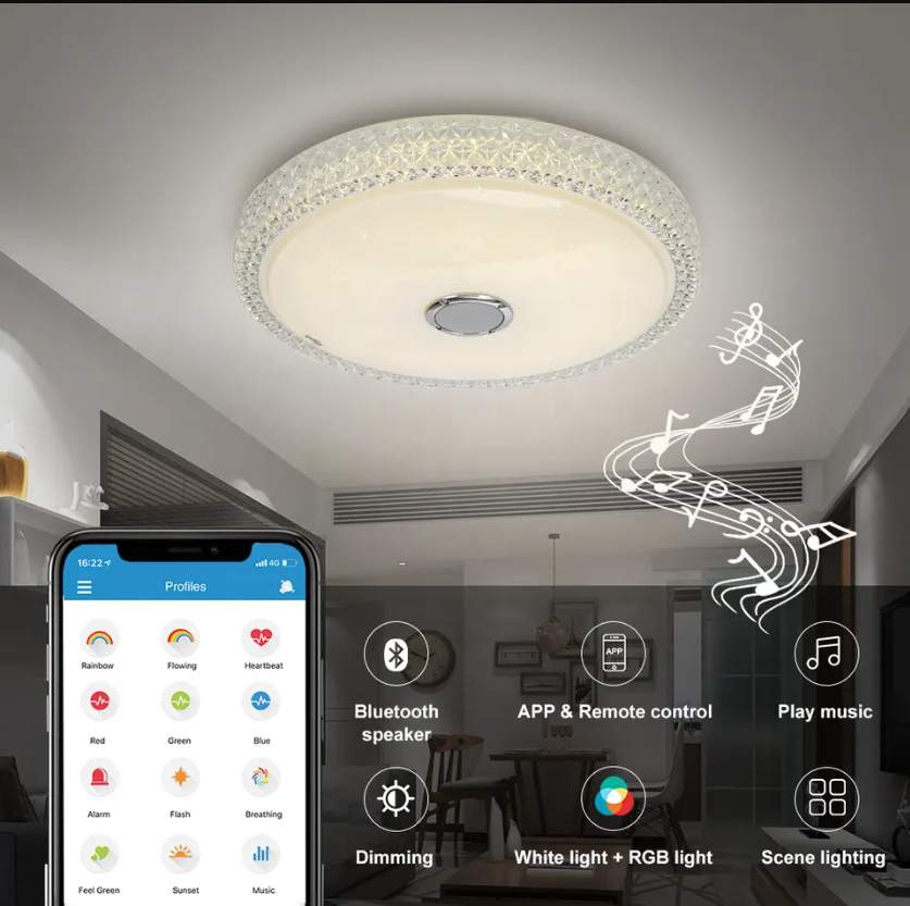 Plafoniera LED SMART 120W RGB+CCT cu Boxa Bluetooth si Telecomanda