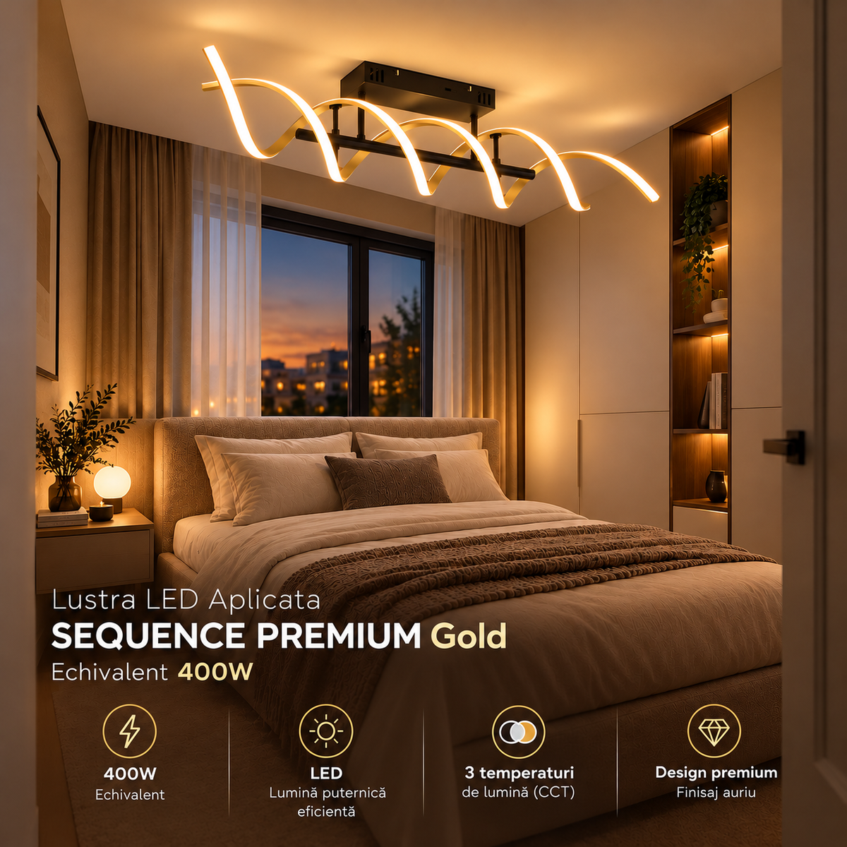 Lustra LED Aplicata SEQUENCE PREMIUM Gold Echivalent 400W