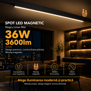 Spot LED 36W 120cm Magnetic Negru Liniar Mat