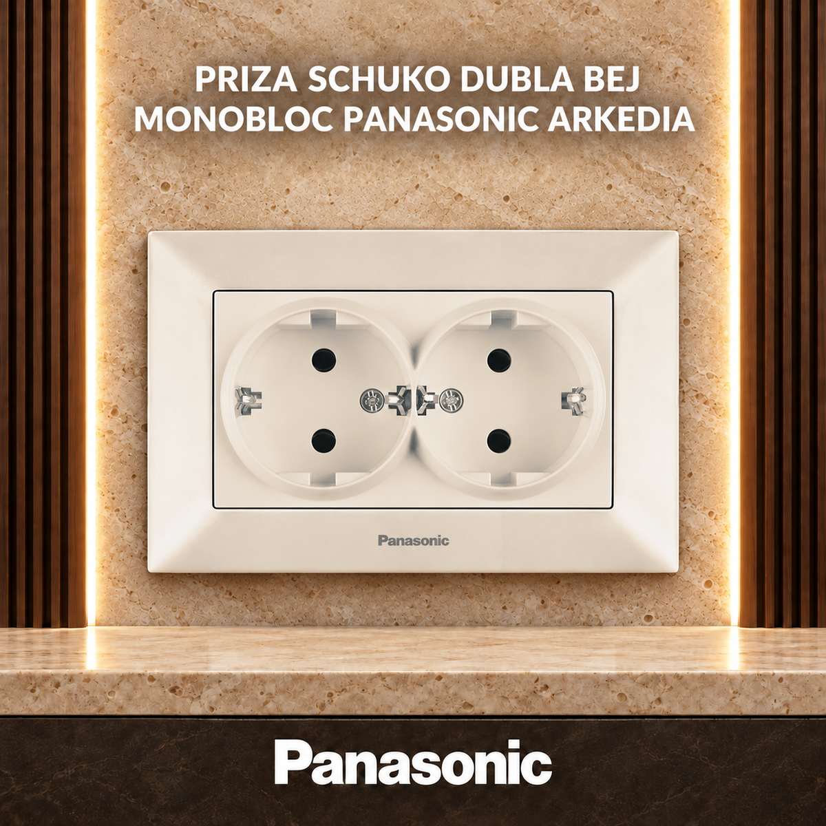 Priza Schuko Dubla Bej Monobloc Panasonic Arkedia