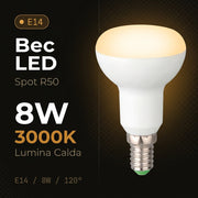 Bec LED Spot R50 E14 Lumina Calda 8W Echivalent 75W