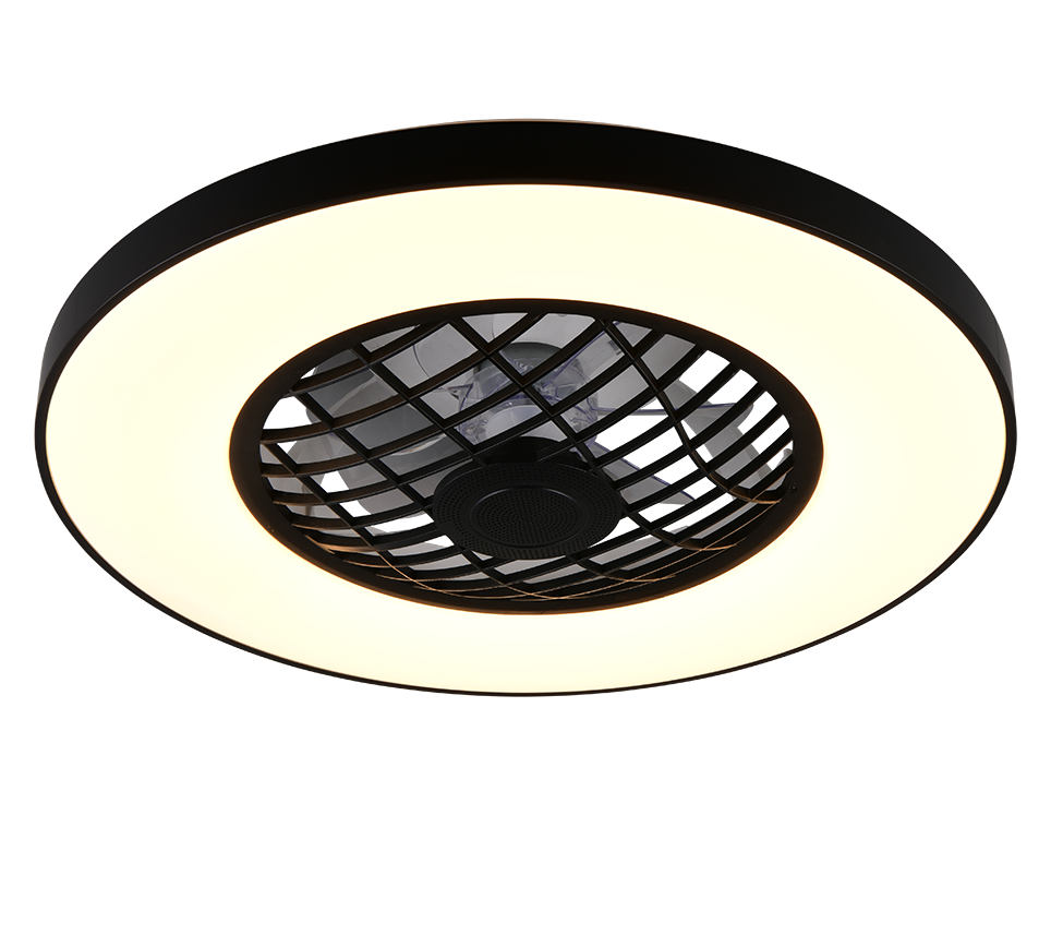 Lustra LED RGB Linkoping Black & White cu Ventilator, Telecomanda si Boxa Premium Germany