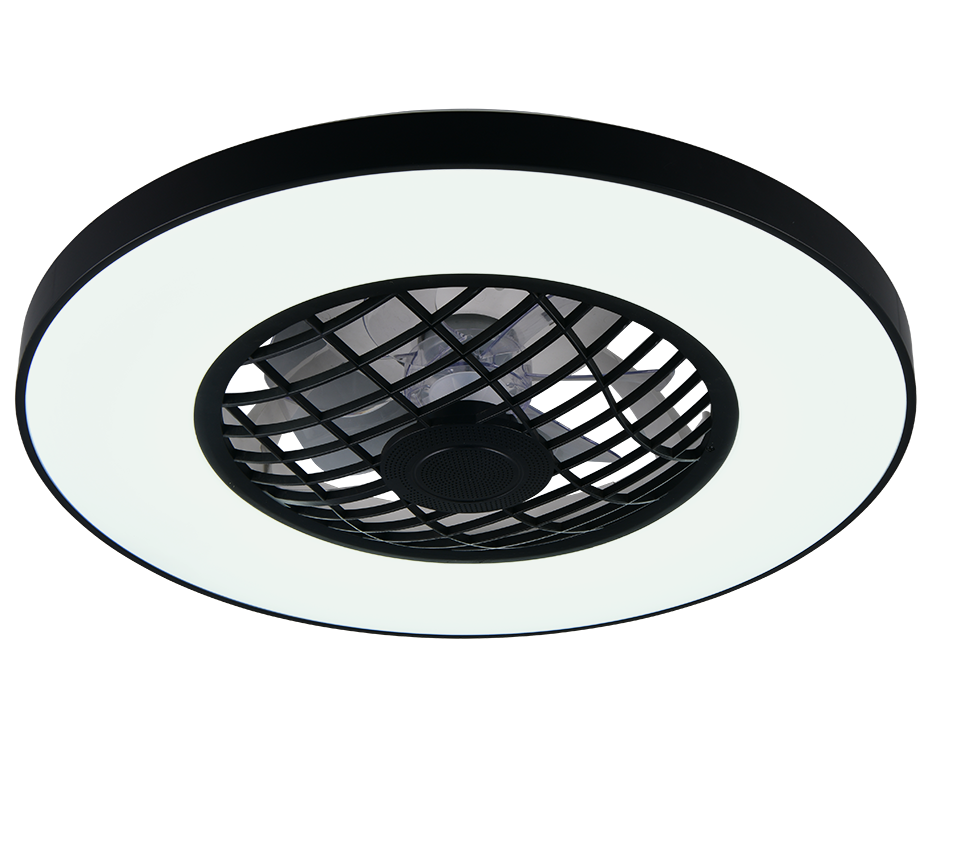 Lustra LED RGB Linkoping Black & White cu Ventilator, Telecomanda si Boxa Premium Germany