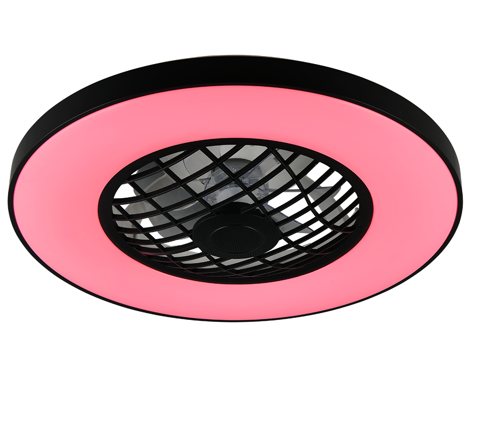 Lustra LED RGB Linkoping Black & White cu Ventilator, Telecomanda si Boxa Premium Germany