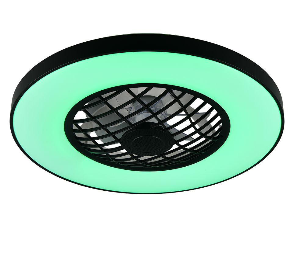 Lustra LED RGB Linkoping Black & White cu Ventilator, Telecomanda si Boxa Premium Germany