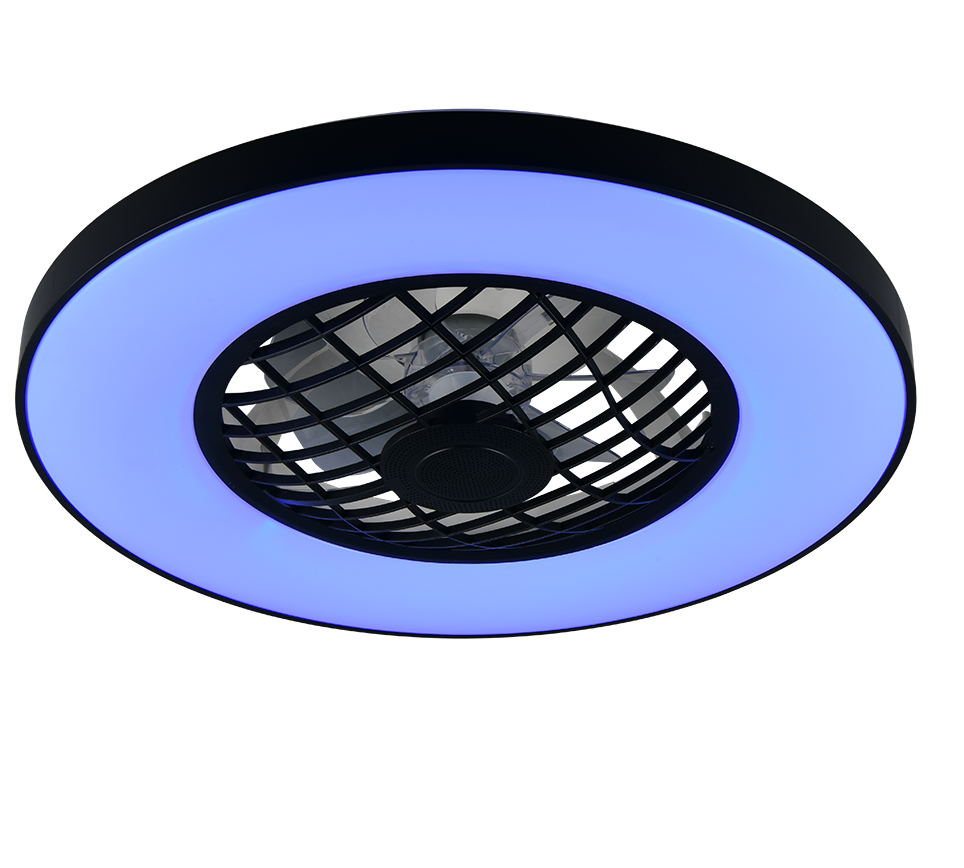 Lustra LED RGB Linkoping Black & White cu Ventilator, Telecomanda si Boxa Premium Germany