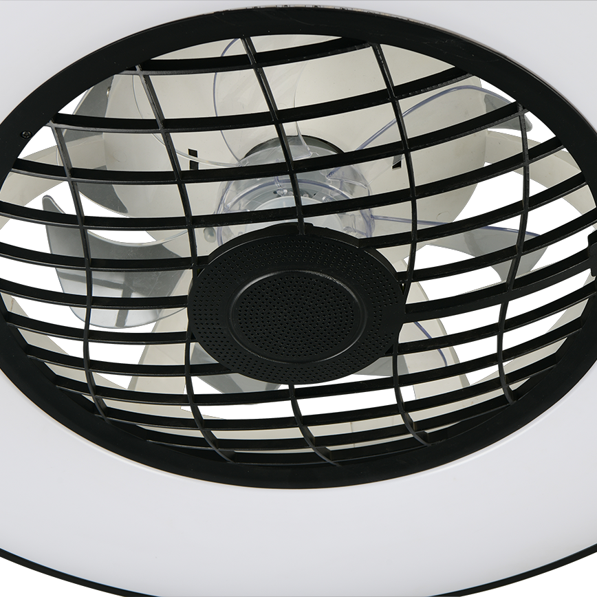 Lustra LED RGB Linkoping Black & White cu Ventilator, Telecomanda si Boxa Premium Germany