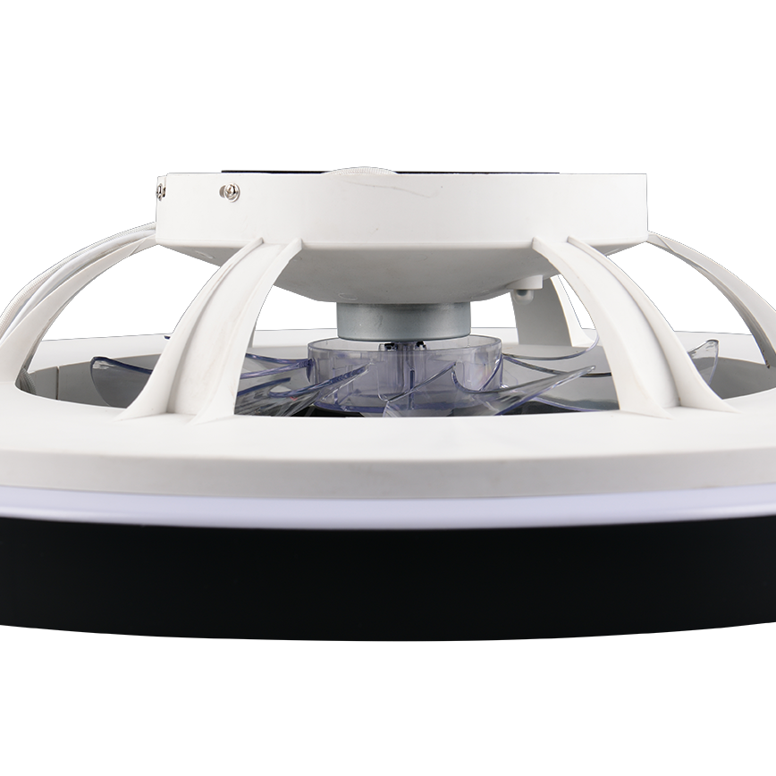 Lustra LED RGB Linkoping Black & White cu Ventilator, Telecomanda si Boxa Premium Germany