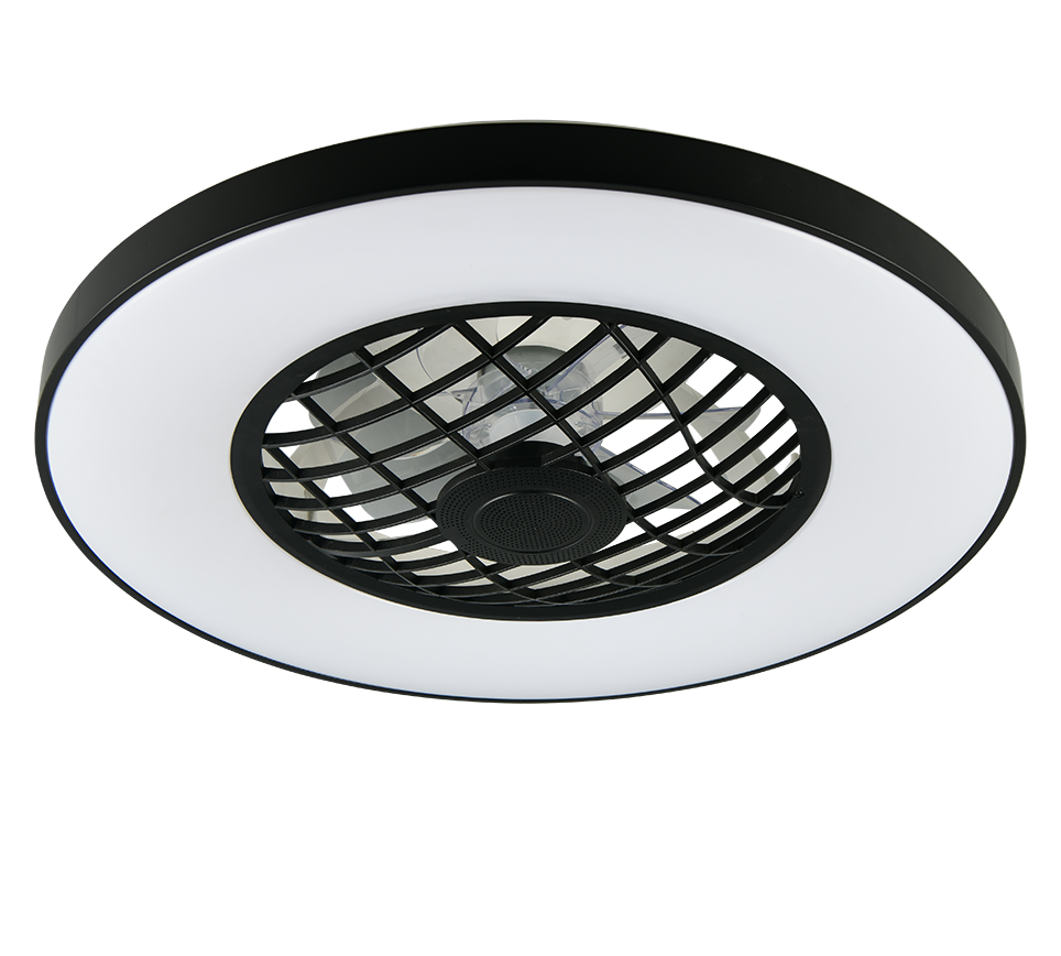 Lustra LED RGB Linkoping Black & White cu Ventilator, Telecomanda si Boxa Premium Germany