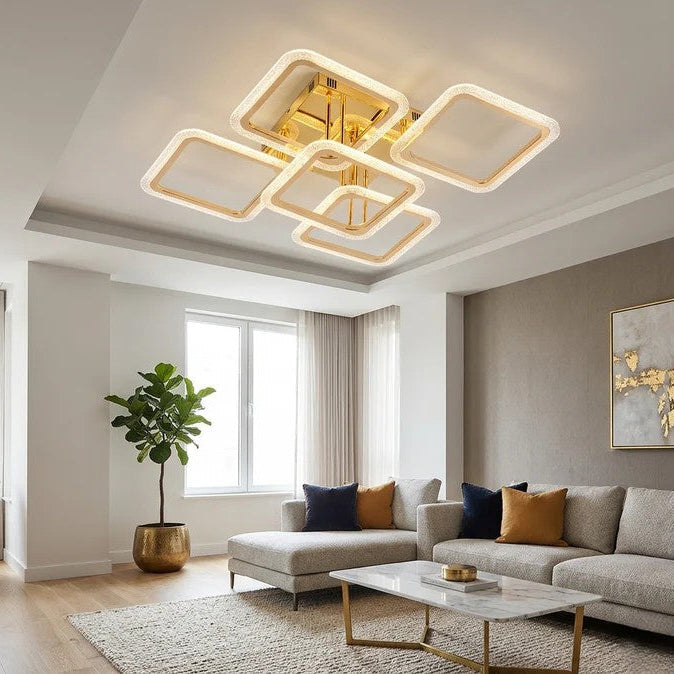 Lustra LED Brevia 3+2 Diamond Gold Echivalent 600W Telecomanda