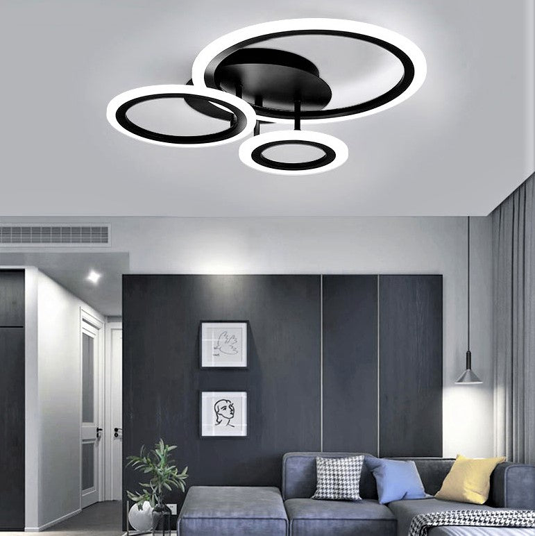 Lustra LED 3 BLACK CIRCLE Echivalent 300W Telecomanda