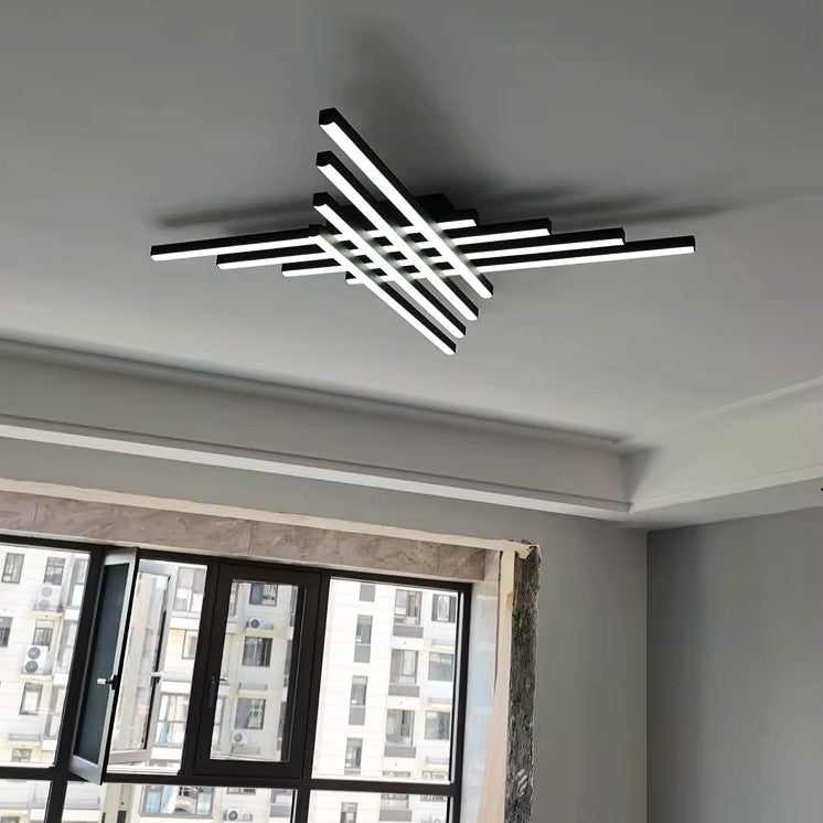 Lustra LED 8 Modern LINES Black Echivalent 1000W Telecomanda