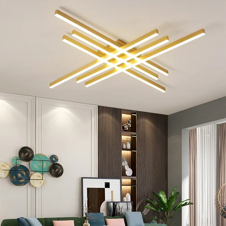 Lustra LED 6 Modern LINES Gold Echivalent 600W Telecomanda AURIE / 120CM / MINIMALIST DESIGN Lighting Fixtures