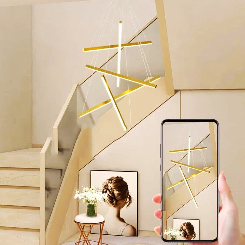 Lustra LED 5 Geometric GOLD Lines Suspendata Echivalent 500W