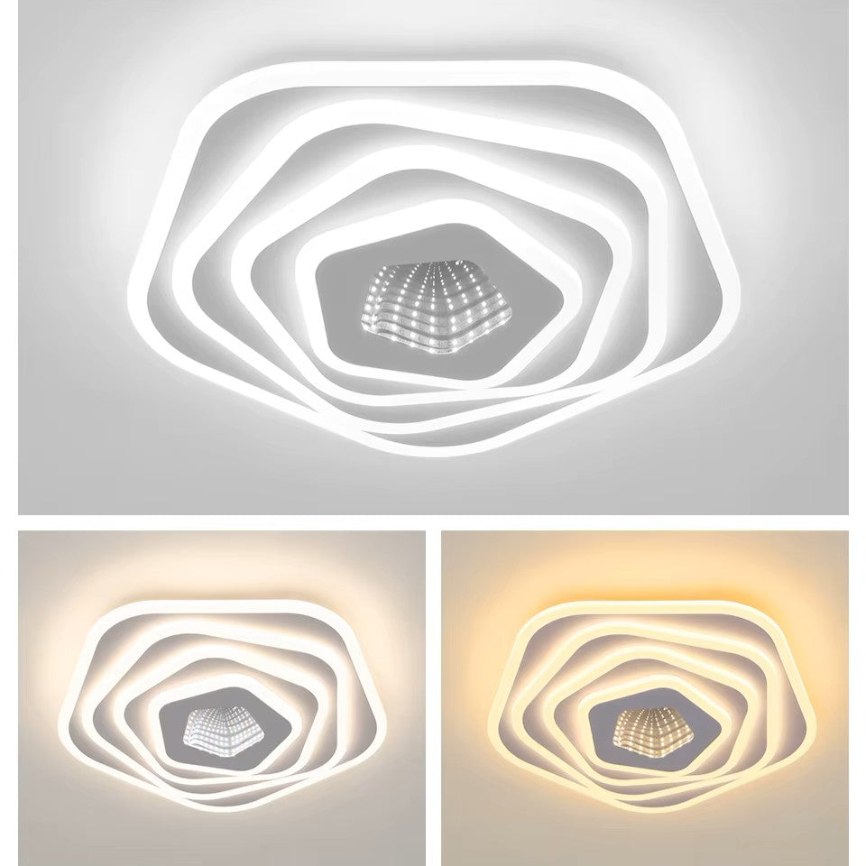 Lustra LED Pentagon MIRROR 3D Echivalent 800W Telecomanda ALBA / 50CM / 3D OGLINDA Lighting Fixtures