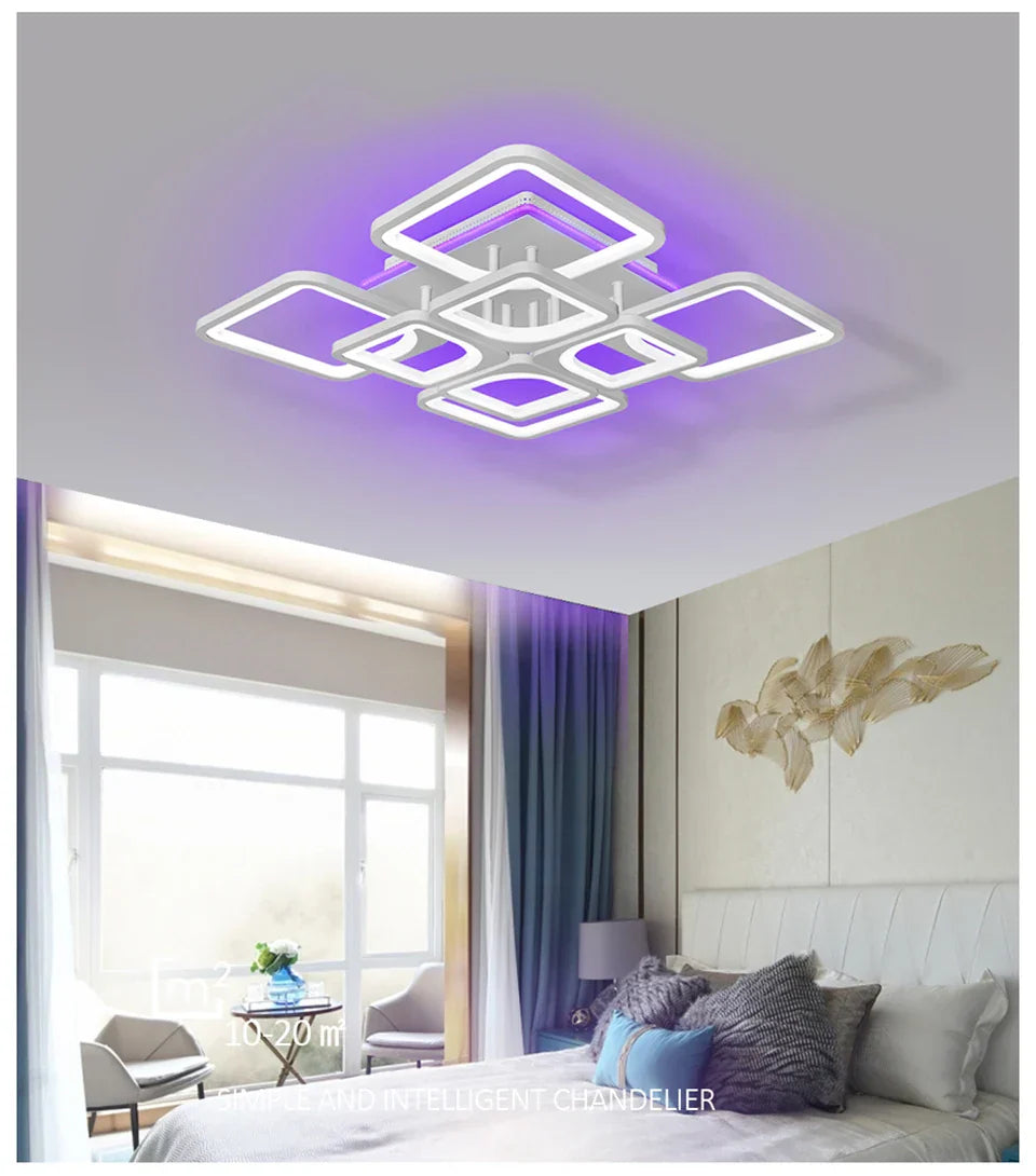 Lustra LED 4+4 SQUARE Gigant RGB Echivalent 1000W Telecomanda