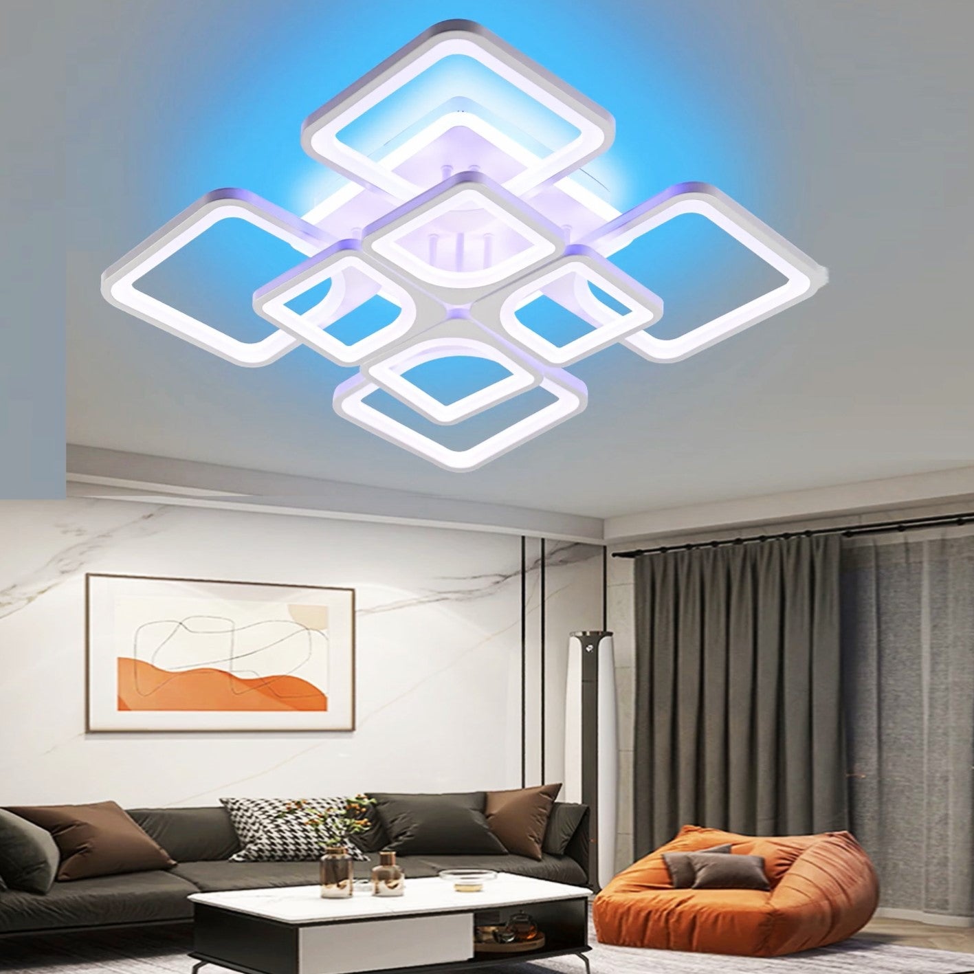 Lustra LED 4+4 SQUARE Gigant RGB Echivalent 1000W Telecomanda