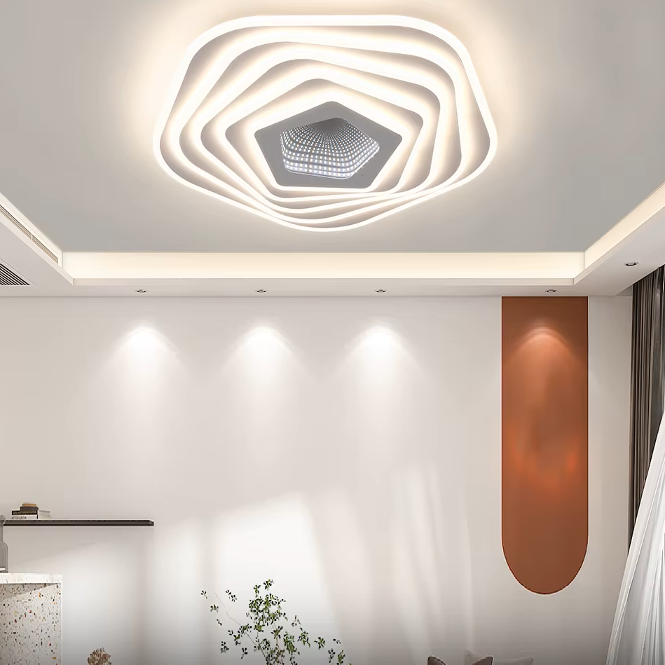 Lustra LED Pentagon MIRROR 3D Echivalent 800W Telecomanda