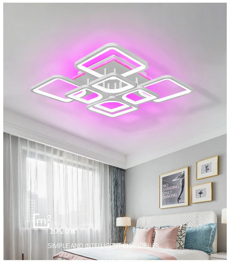 Lustra LED 4+4 SQUARE Gigant RGB Echivalent 1000W Telecomanda